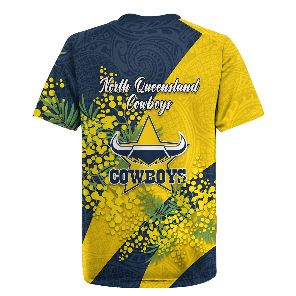 North Queensland Cowboys Rugby Jersey Golden Wattle Floral Polynesian - Australian Flower - Rugby Mascot