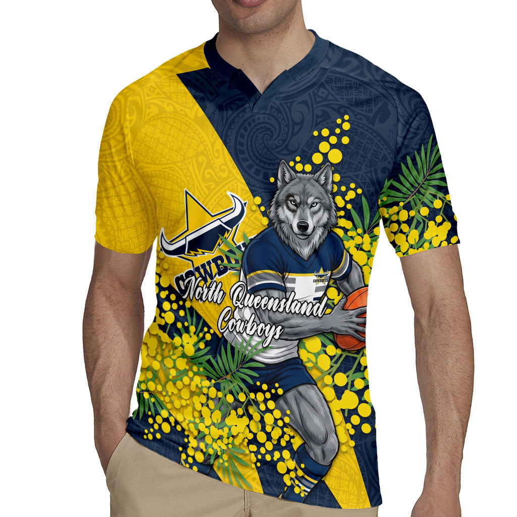North Queensland Cowboys Rugby Jersey Golden Wattle Floral Polynesian - Australian Flower - Rugby Mascot