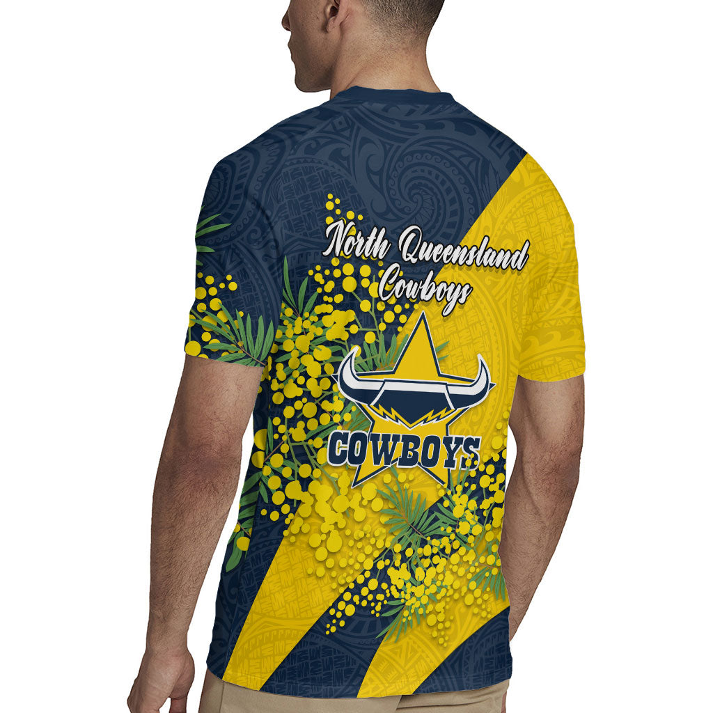 North Queensland Cowboys Rugby Jersey Golden Wattle Floral Polynesian - Australian Flower - Rugby Mascot