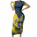 North Queensland Cowboys Short Sleeve Bodycon Dress Golden Wattle Floral Polynesian - Australian Flower - Rugby Mascot
