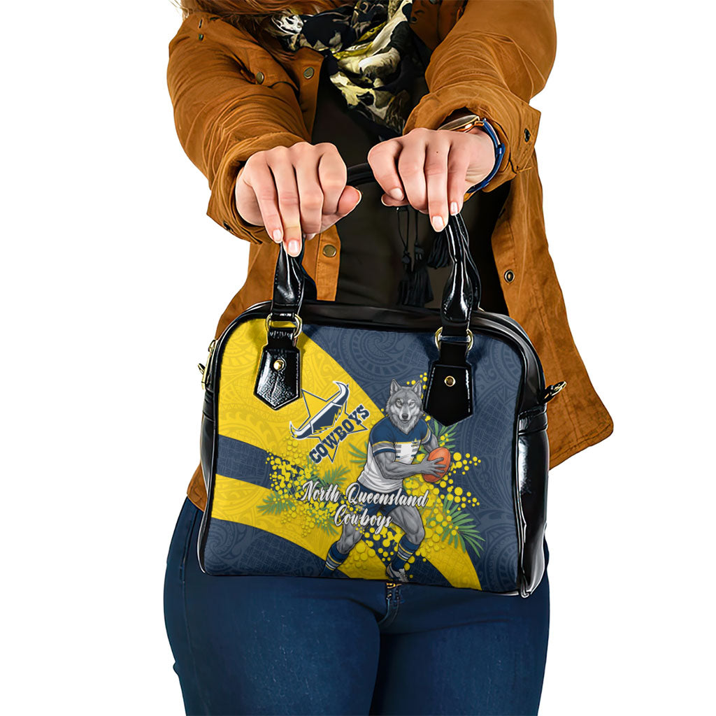 North Queensland Cowboys Shoulder Handbag Golden Wattle Floral Polynesian - Australian Flower - Rugby Mascot