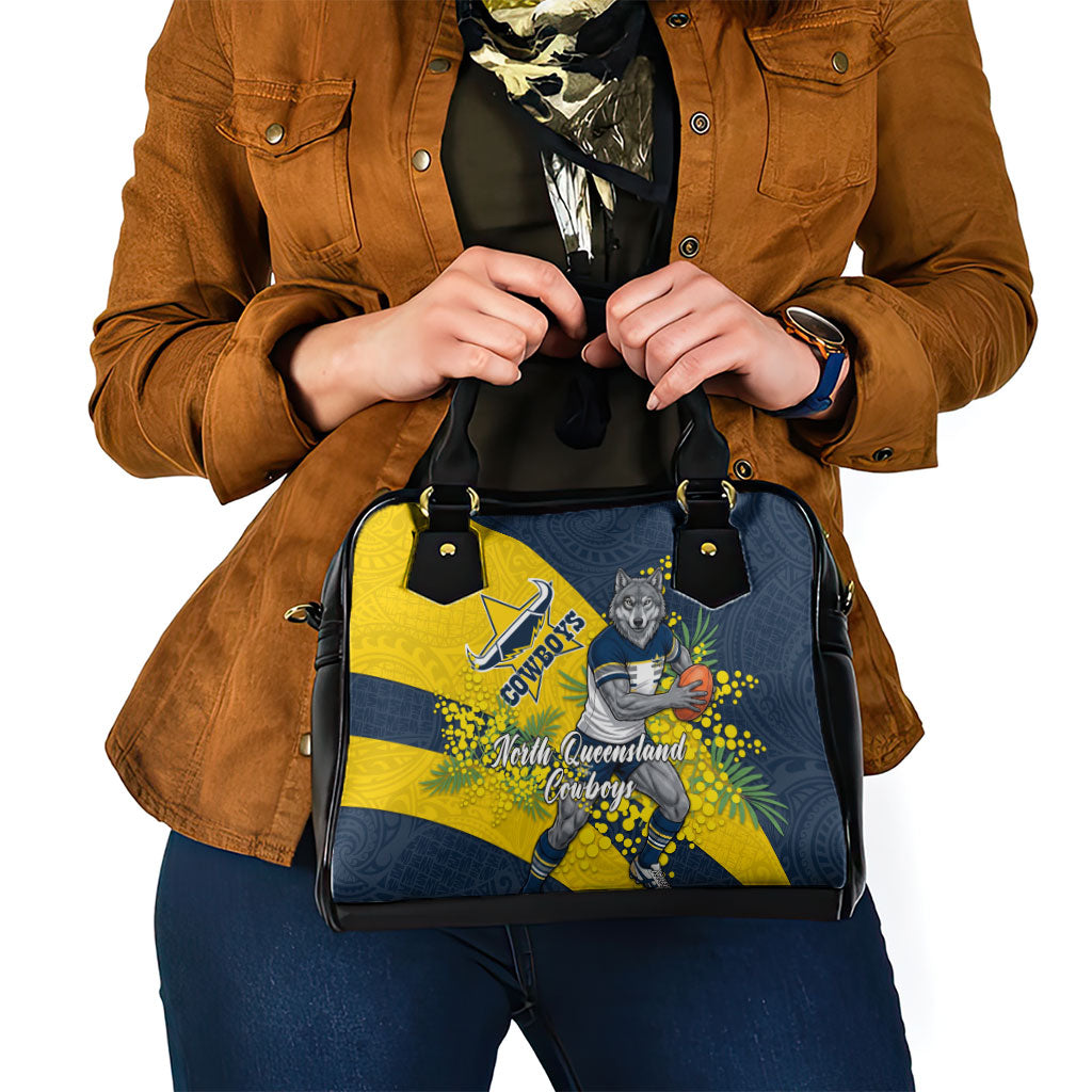North Queensland Cowboys Shoulder Handbag Golden Wattle Floral Polynesian - Australian Flower - Rugby Mascot