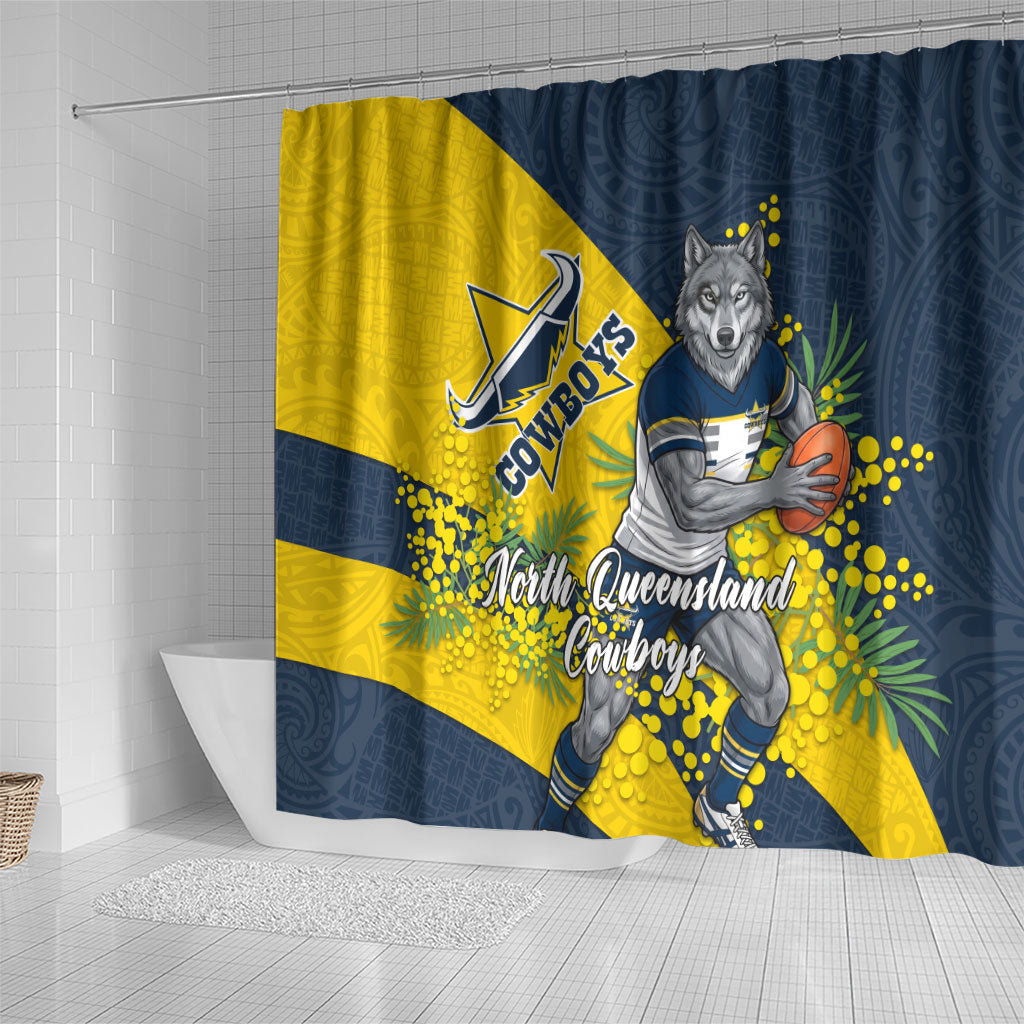 North Queensland Cowboys Shower Curtain Golden Wattle Floral Polynesian - Australian Flower - Rugby Mascot