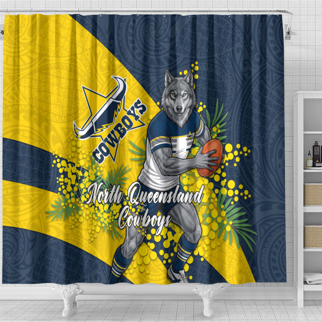 North Queensland Cowboys Shower Curtain Golden Wattle Floral Polynesian - Australian Flower - Rugby Mascot