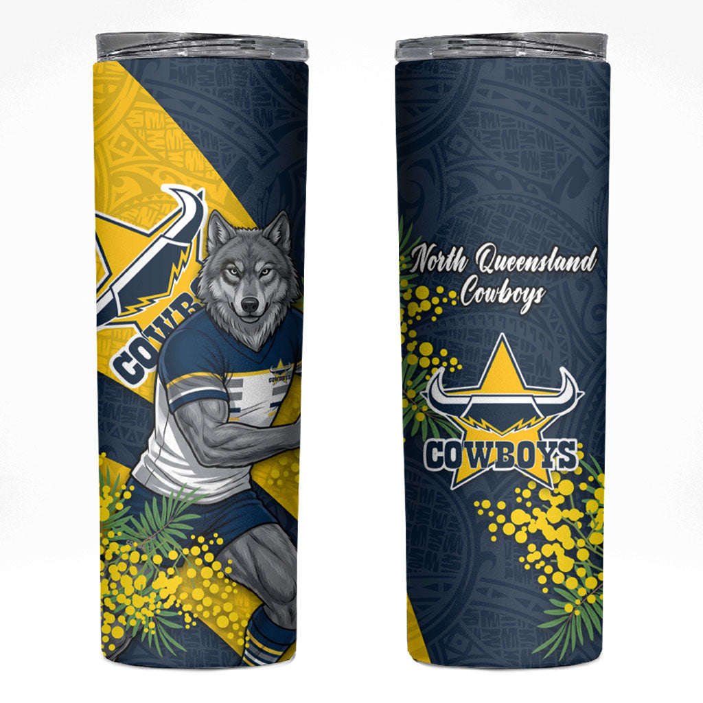 North Queensland Cowboys Skinny Tumbler Golden Wattle Floral Polynesian - Australian Flower - Rugby Mascot