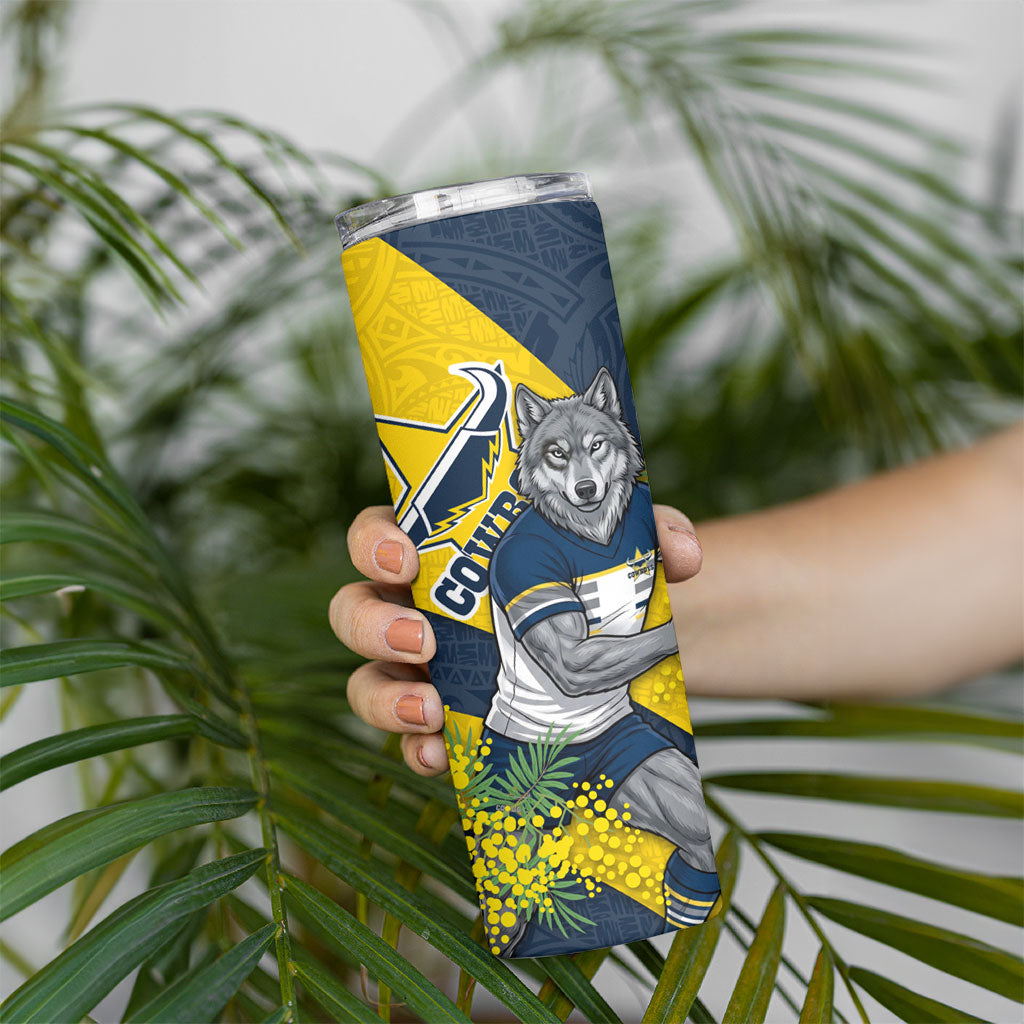 North Queensland Cowboys Skinny Tumbler Golden Wattle Floral Polynesian - Australian Flower - Rugby Mascot