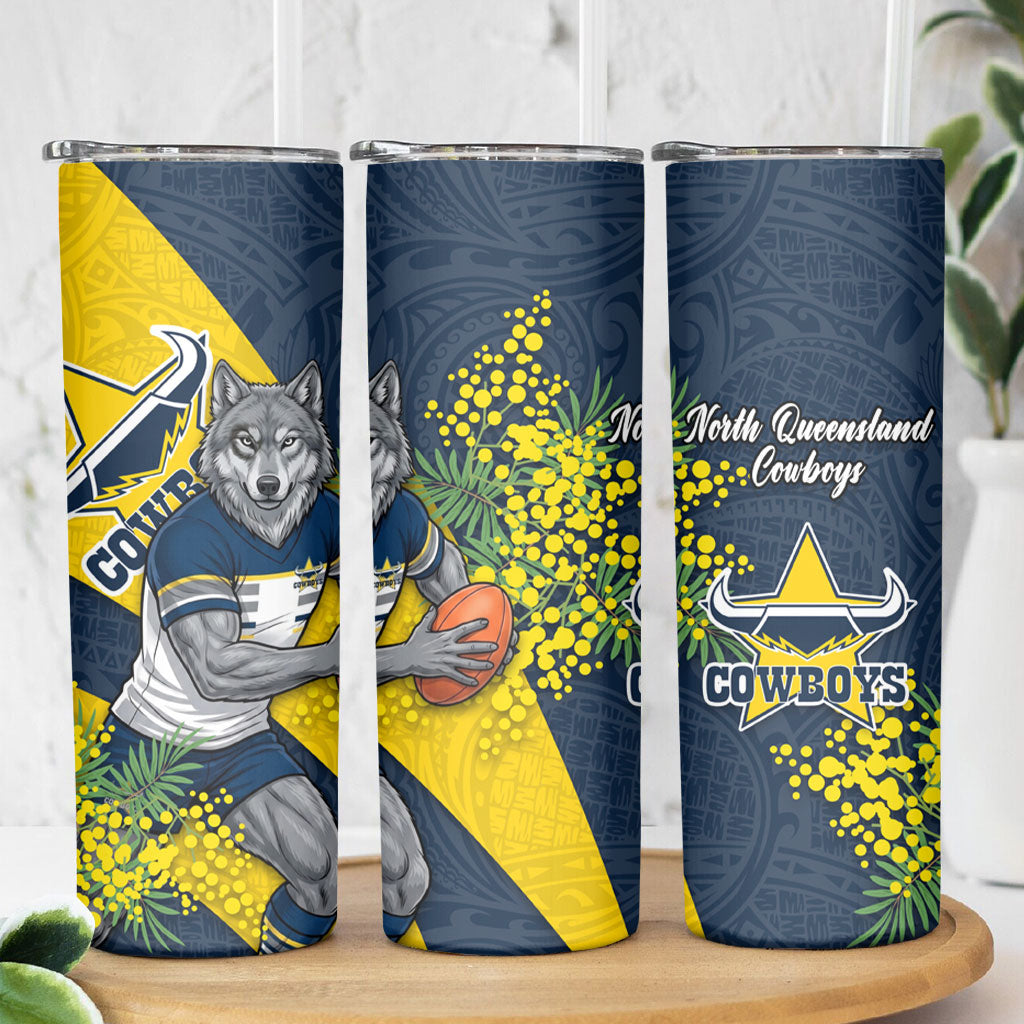 North Queensland Cowboys Skinny Tumbler Golden Wattle Floral Polynesian - Australian Flower - Rugby Mascot