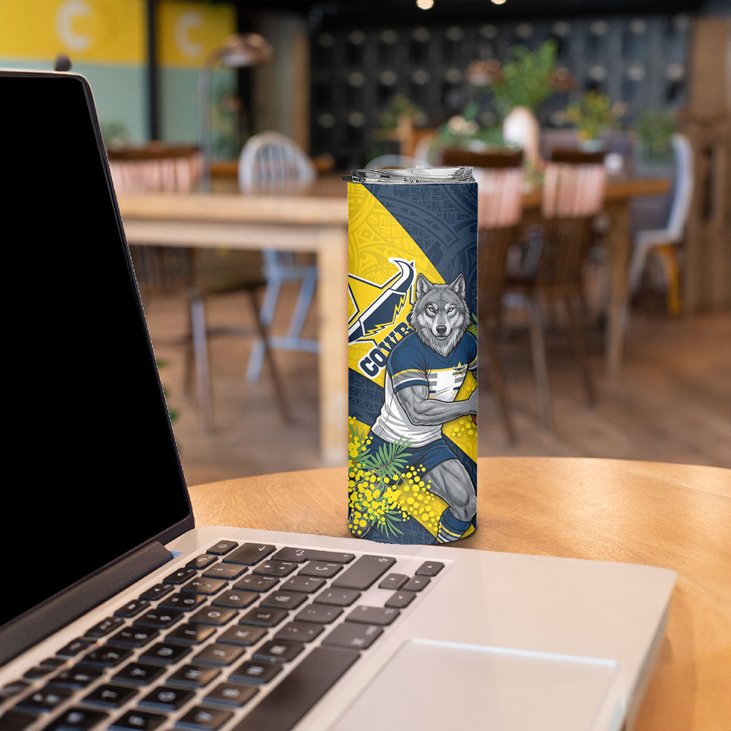 North Queensland Cowboys Skinny Tumbler Golden Wattle Floral Polynesian - Australian Flower - Rugby Mascot