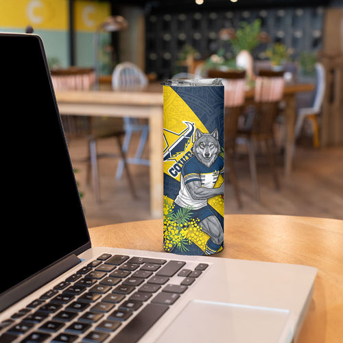 North Queensland Cowboys Skinny Tumbler Golden Wattle Floral Polynesian - Australian Flower - Rugby Mascot