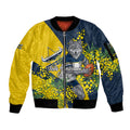 North Queensland Cowboys Sleeve Zip Bomber Jacket Golden Wattle Floral Polynesian - Australian Flower - Rugby Mascot