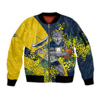 North Queensland Cowboys Sleeve Zip Bomber Jacket Golden Wattle Floral Polynesian - Australian Flower - Rugby Mascot