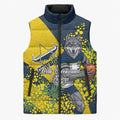 North Queensland Cowboys Sleeveless Puffer Jacket Golden Wattle Floral Polynesian - Australian Flower - Rugby Mascot