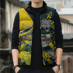 North Queensland Cowboys Sleeveless Puffer Jacket Golden Wattle Floral Polynesian - Australian Flower - Rugby Mascot