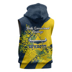North Queensland Cowboys Sleeveless Zip Hoodie Golden Wattle Floral Polynesian - Australian Flower - Rugby Mascot