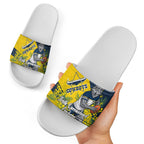 North Queensland Cowboys Slide Sandals Golden Wattle Floral Polynesian - Australian Flower - Rugby Mascot