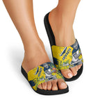 North Queensland Cowboys Slide Sandals Golden Wattle Floral Polynesian - Australian Flower - Rugby Mascot