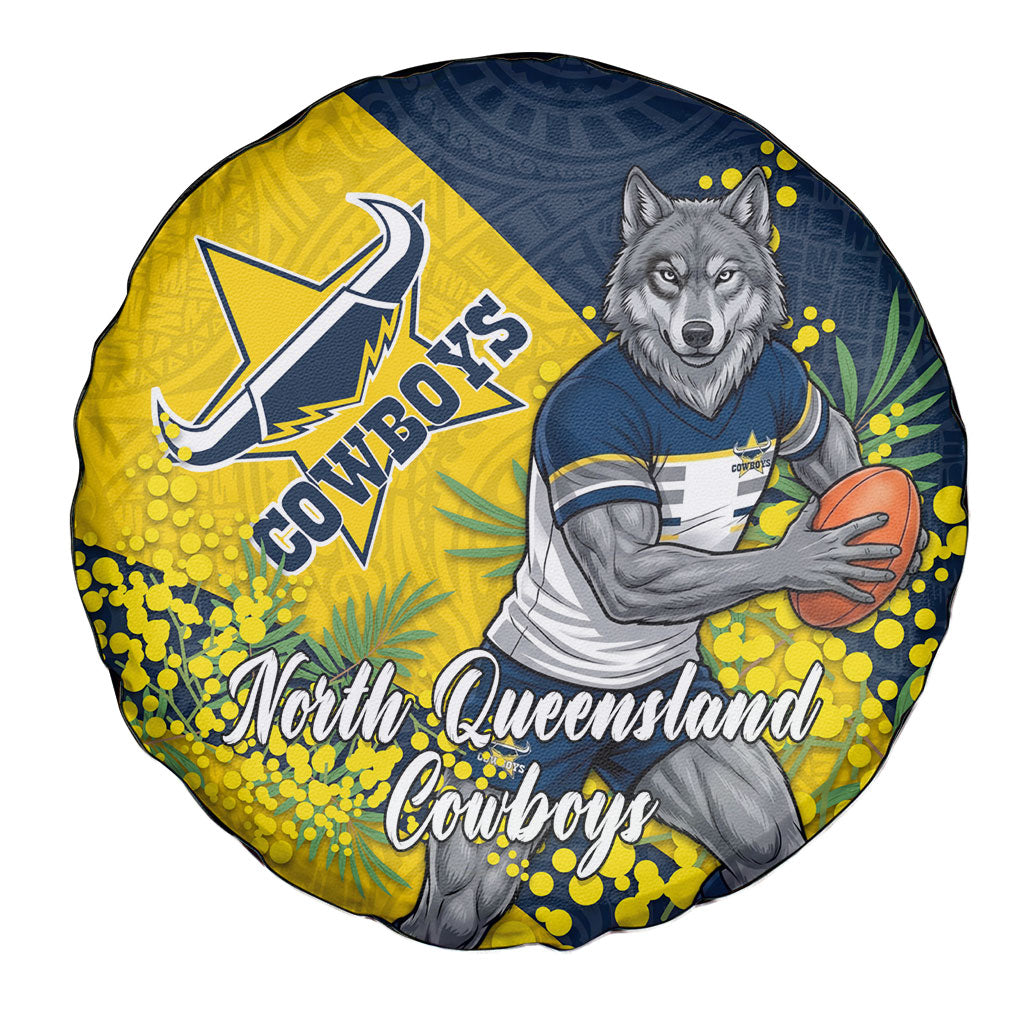 North Queensland Cowboys Spare Tire Cover Golden Wattle Floral Polynesian - Australian Flower - Rugby Mascot