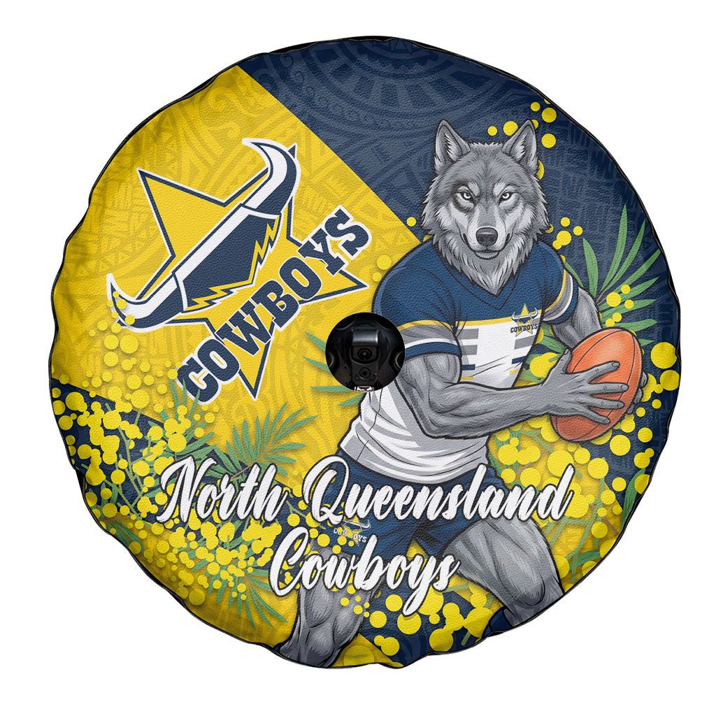 North Queensland Cowboys Spare Tire Cover Golden Wattle Floral Polynesian - Australian Flower - Rugby Mascot