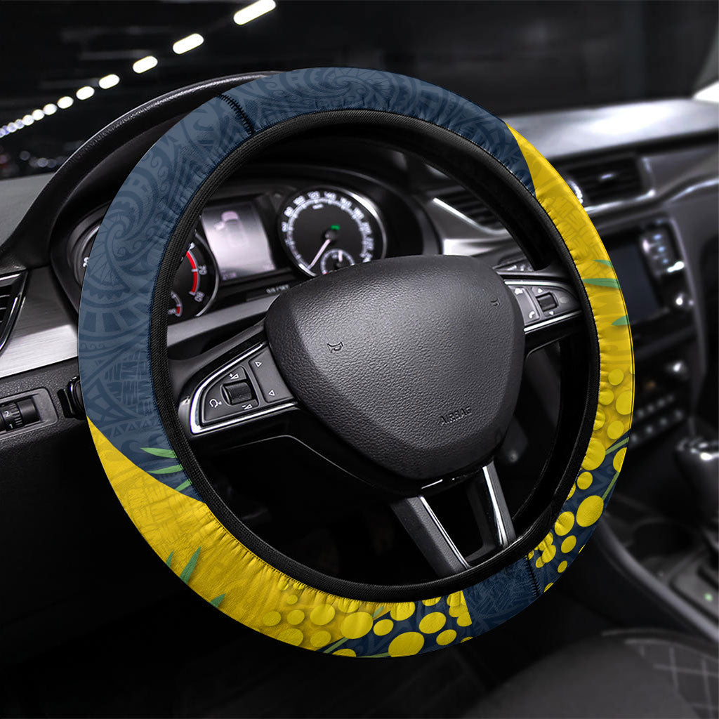 North Queensland Cowboys Steering Wheel Cover Golden Wattle Floral Polynesian - Australian Flower - Rugby Mascot