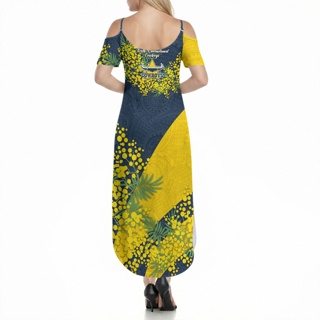 North Queensland Cowboys Summer Maxi Dress Golden Wattle Floral Polynesian - Australian Flower - Rugby Mascot