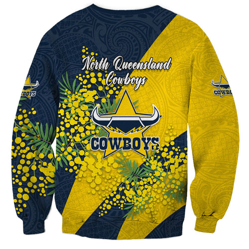 North Queensland Cowboys Sweatshirt Golden Wattle Floral Polynesian - Australian Flower - Rugby Mascot