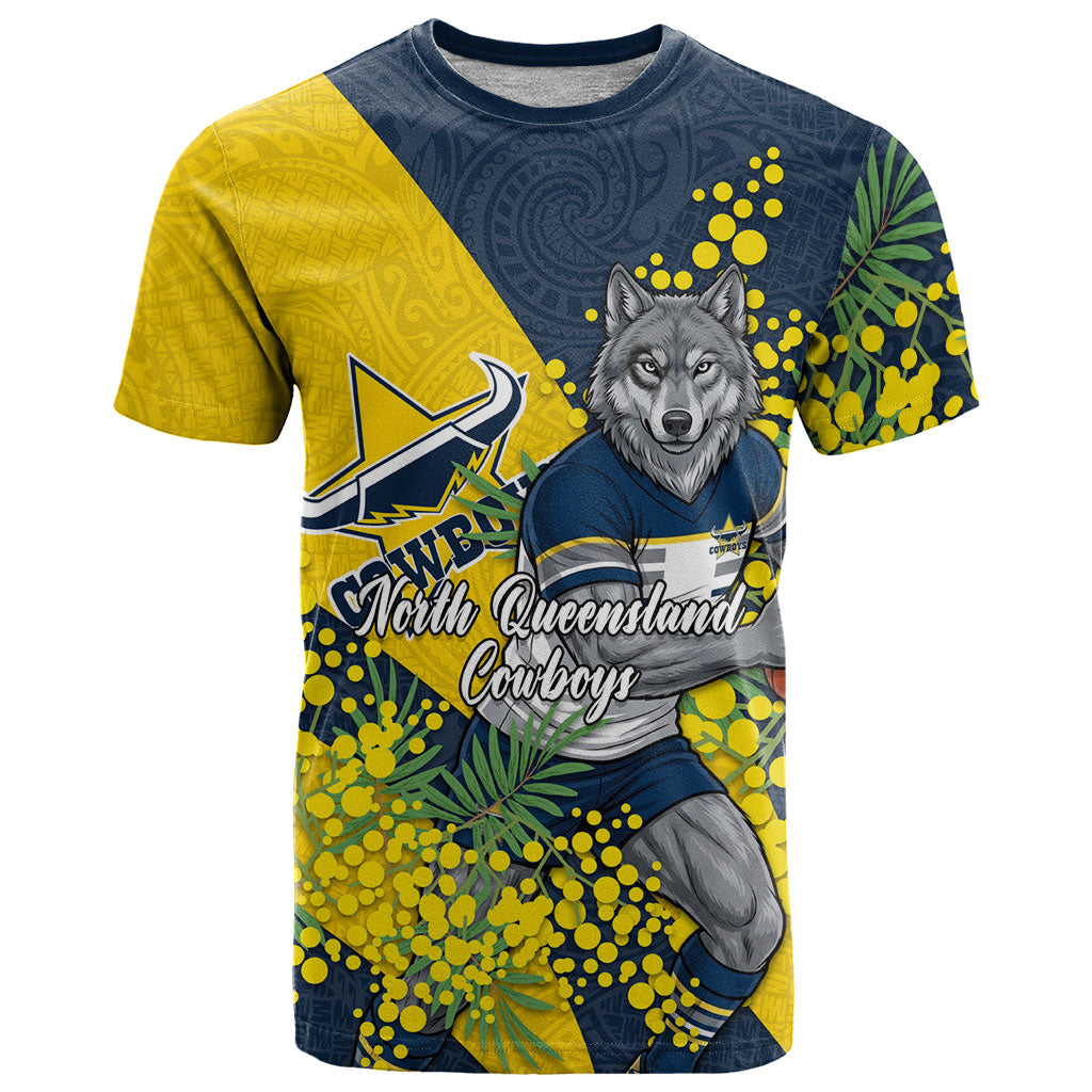 North Queensland Cowboys T Shirt Golden Wattle Floral Polynesian - Australian Flower - Rugby Mascot