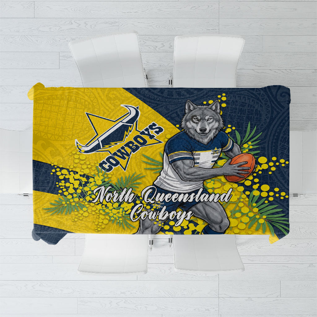 North Queensland Cowboys Tablecloth Golden Wattle Floral Polynesian - Australian Flower - Rugby Mascot