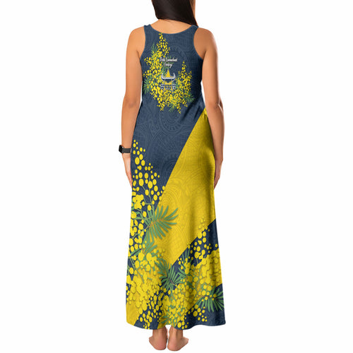 North Queensland Cowboys Tank Maxi Dress Golden Wattle Floral Polynesian - Australian Flower - Rugby Mascot