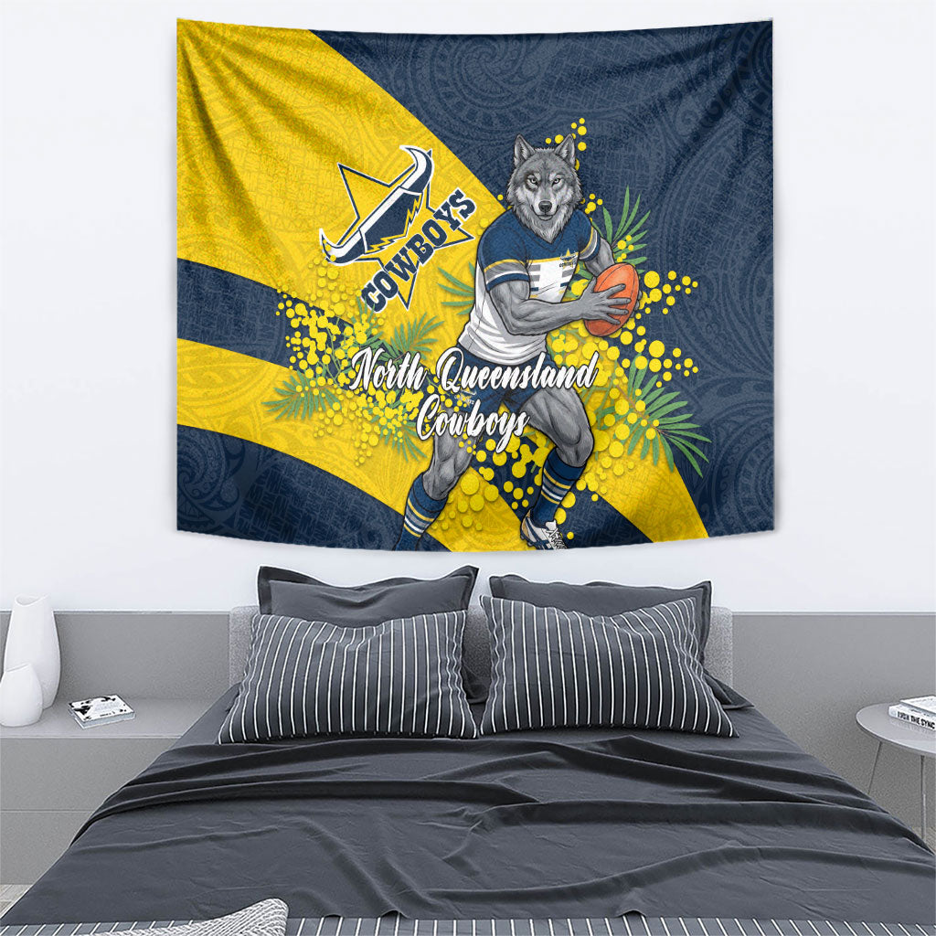North Queensland Cowboys Tapestry Golden Wattle Floral Polynesian - Australian Flower - Rugby Mascot