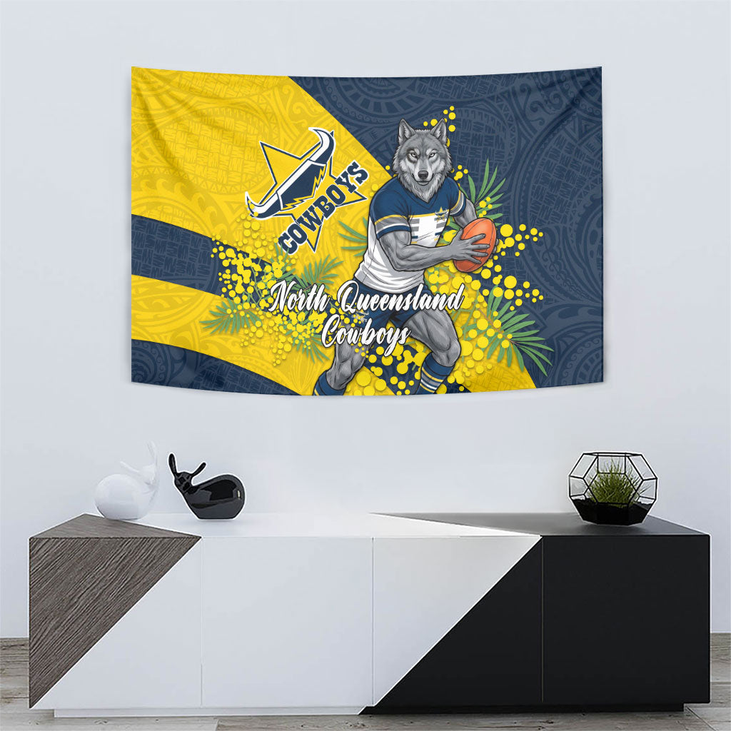 North Queensland Cowboys Tapestry Golden Wattle Floral Polynesian - Australian Flower - Rugby Mascot