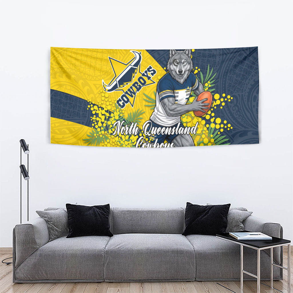 North Queensland Cowboys Tapestry Golden Wattle Floral Polynesian - Australian Flower - Rugby Mascot