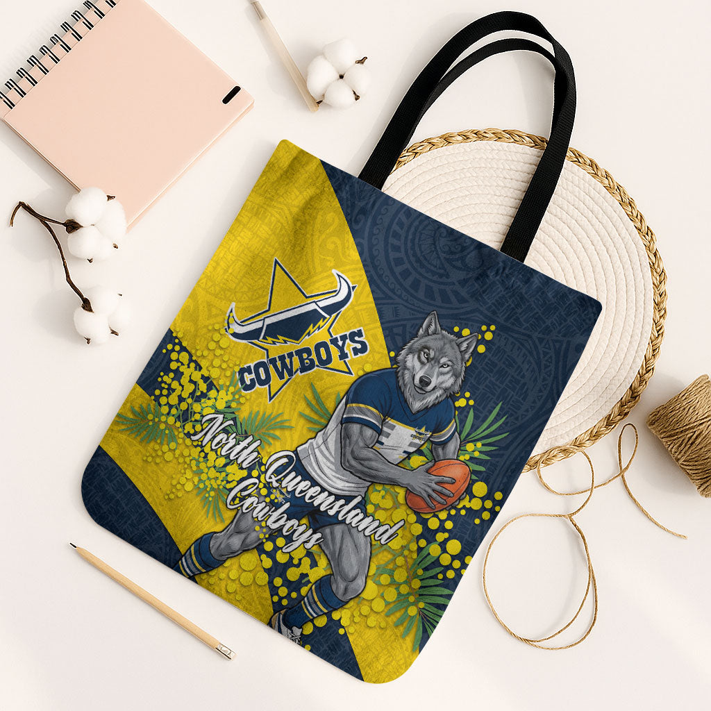 North Queensland Cowboys Tote Bag Golden Wattle Floral Polynesian - Australian Flower - Rugby Mascot