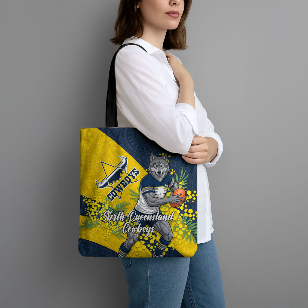 North Queensland Cowboys Tote Bag Golden Wattle Floral Polynesian - Australian Flower - Rugby Mascot