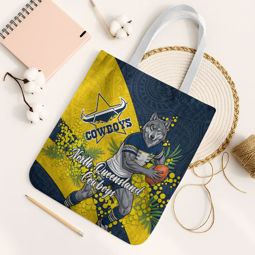 North Queensland Cowboys Tote Bag Golden Wattle Floral Polynesian - Australian Flower - Rugby Mascot