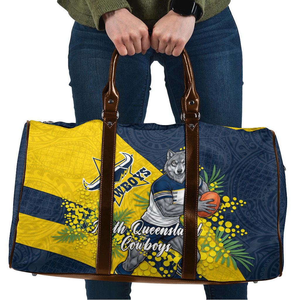 North Queensland Cowboys Travel Bag Golden Wattle Floral Polynesian - Australian Flower - Rugby Mascot