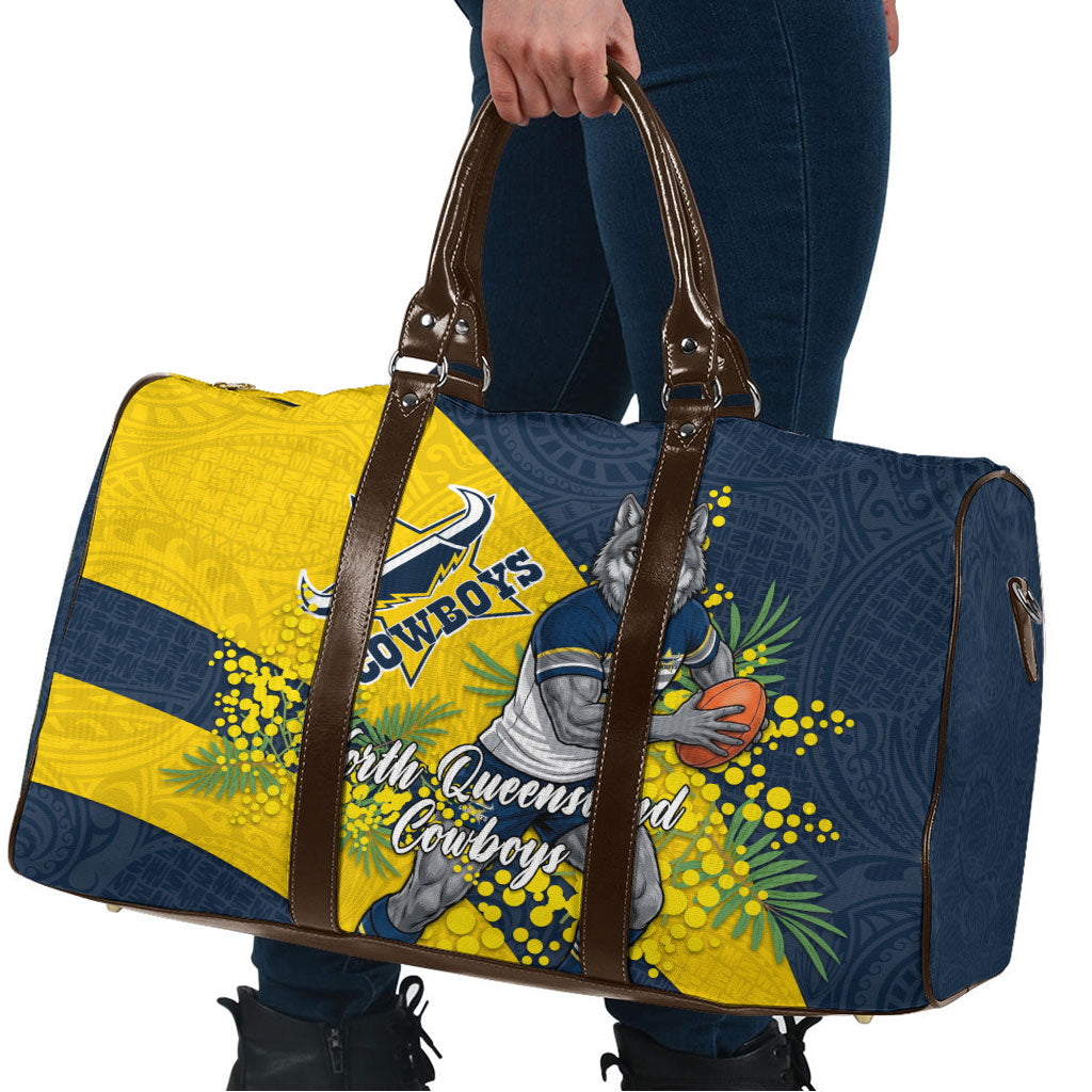 North Queensland Cowboys Travel Bag Golden Wattle Floral Polynesian - Australian Flower - Rugby Mascot