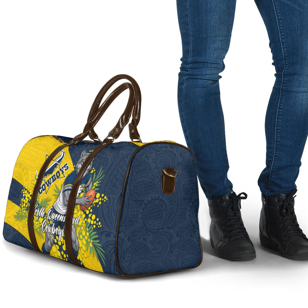 North Queensland Cowboys Travel Bag Golden Wattle Floral Polynesian - Australian Flower - Rugby Mascot