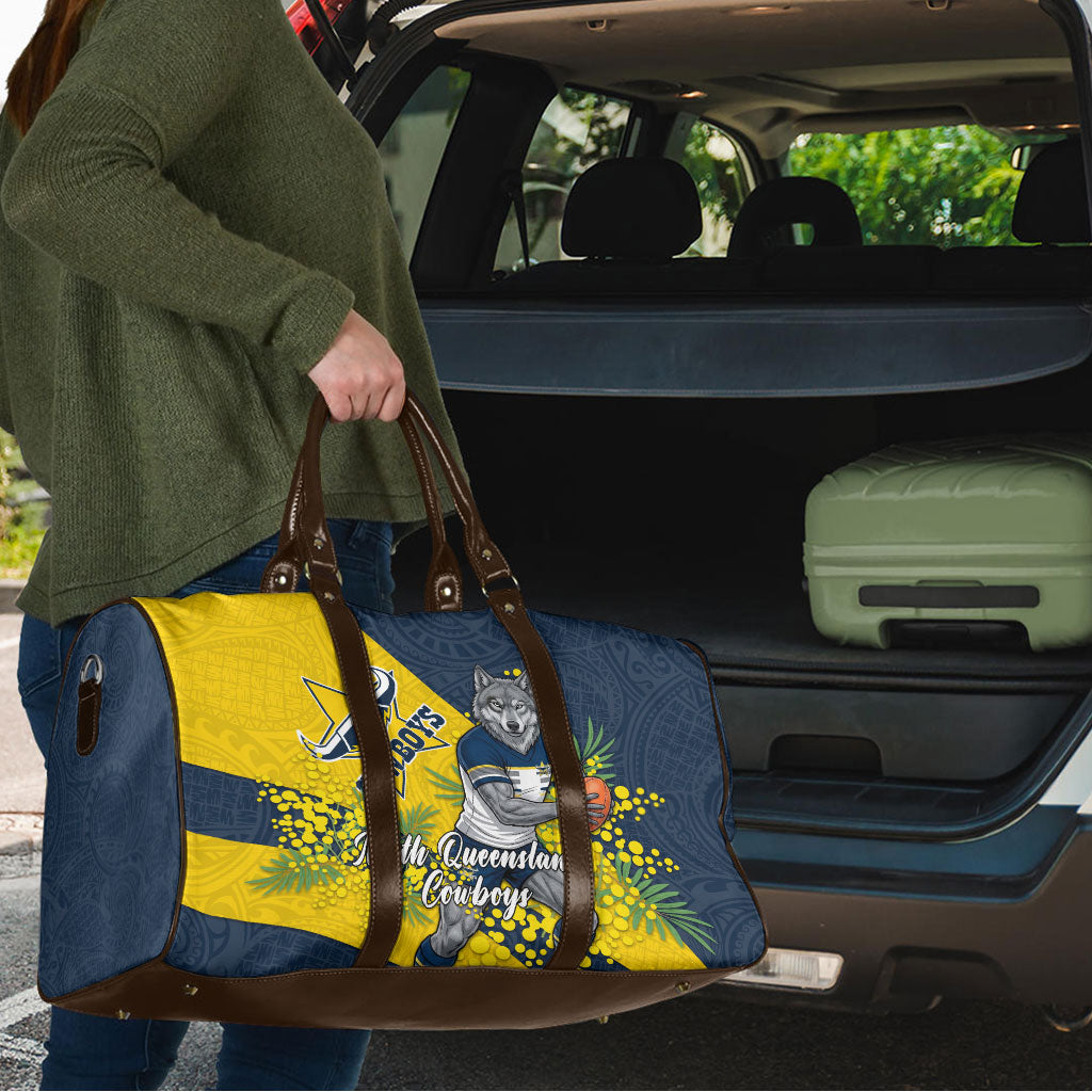 North Queensland Cowboys Travel Bag Golden Wattle Floral Polynesian - Australian Flower - Rugby Mascot