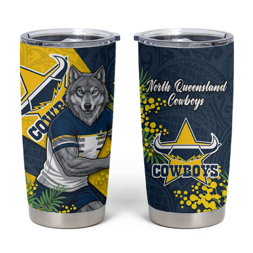 North Queensland Cowboys Tumbler Cup Golden Wattle Floral Polynesian - Australian Flower - Rugby Mascot