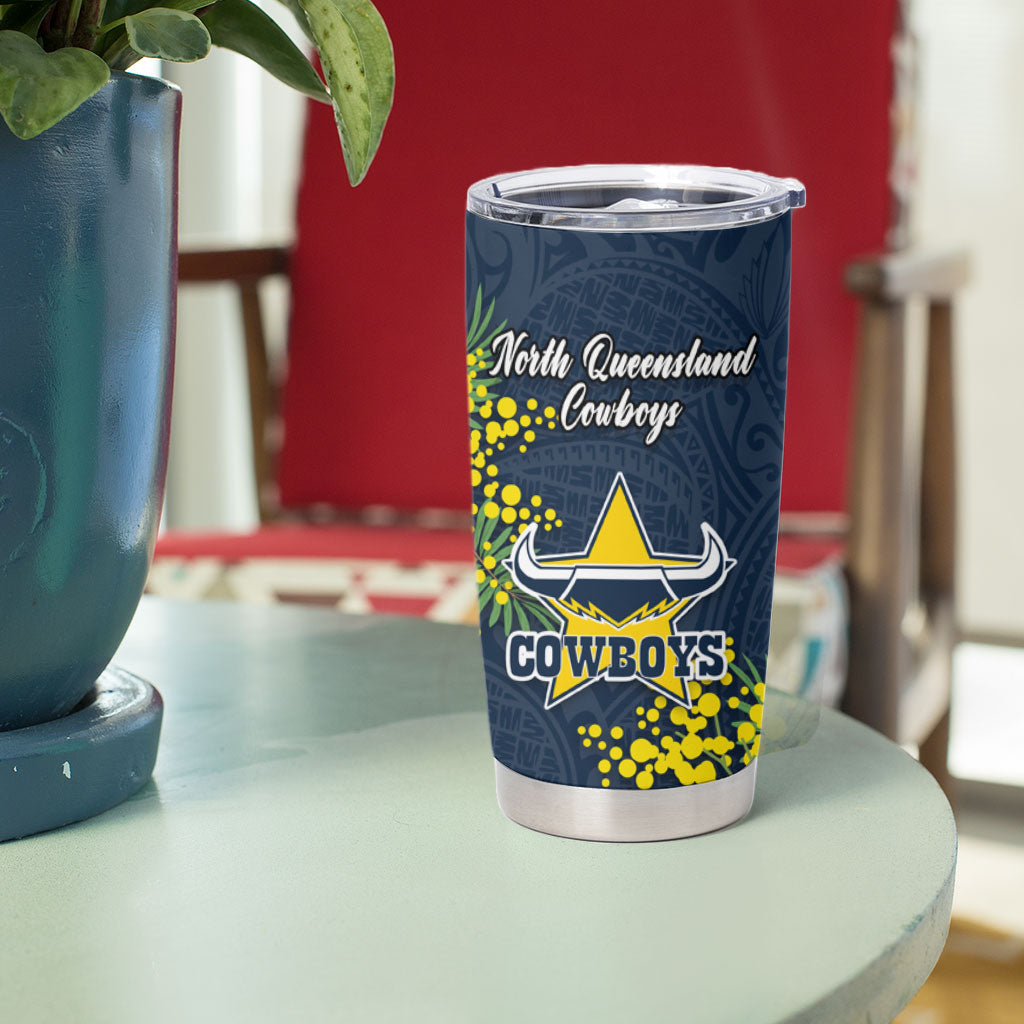North Queensland Cowboys Tumbler Cup Golden Wattle Floral Polynesian - Australian Flower - Rugby Mascot
