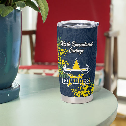 North Queensland Cowboys Tumbler Cup Golden Wattle Floral Polynesian - Australian Flower - Rugby Mascot
