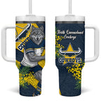 North Queensland Cowboys Tumbler With Handle Golden Wattle Floral Polynesian - Australian Flower - Rugby Mascot