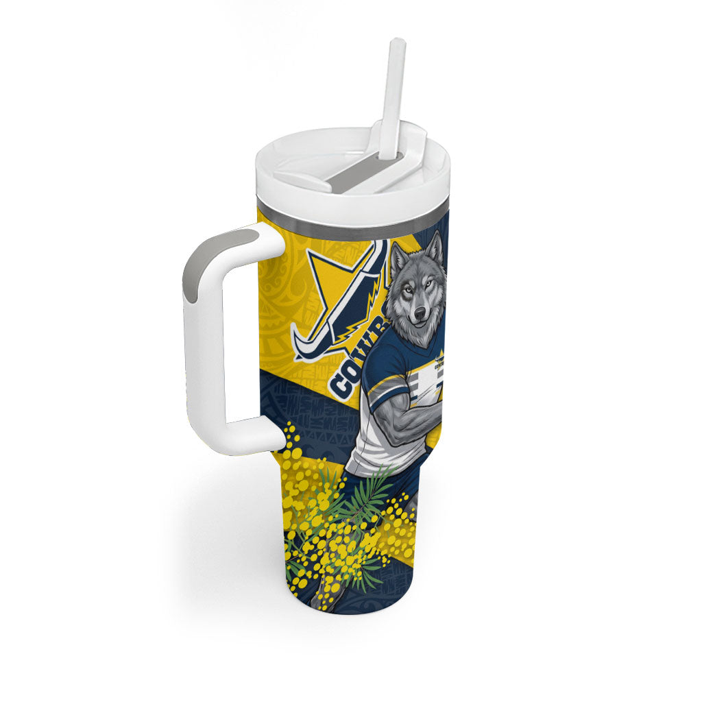 North Queensland Cowboys Tumbler With Handle Golden Wattle Floral Polynesian - Australian Flower - Rugby Mascot
