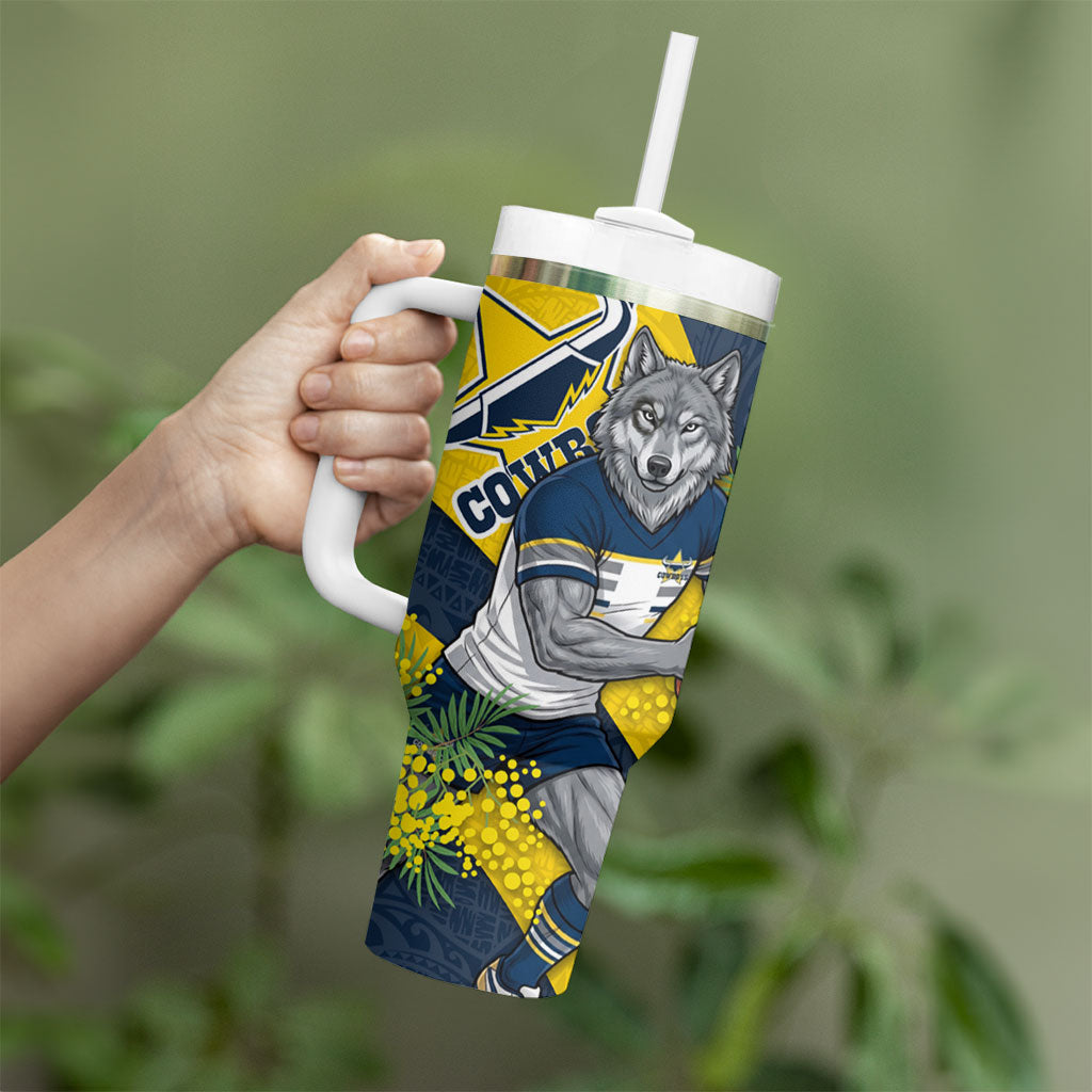 North Queensland Cowboys Tumbler With Handle Golden Wattle Floral Polynesian - Australian Flower - Rugby Mascot