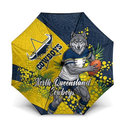 North Queensland Cowboys Umbrella Golden Wattle Floral Polynesian - Australian Flower - Rugby Mascot