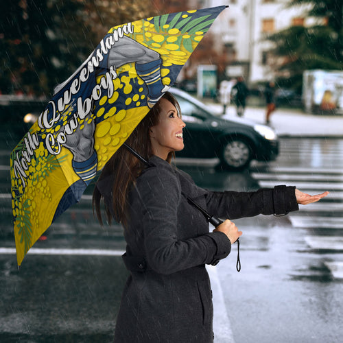 North Queensland Cowboys Umbrella Golden Wattle Floral Polynesian - Australian Flower - Rugby Mascot