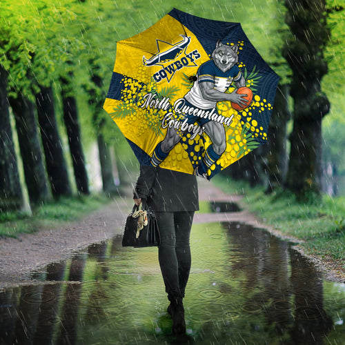 North Queensland Cowboys Umbrella Golden Wattle Floral Polynesian - Australian Flower - Rugby Mascot