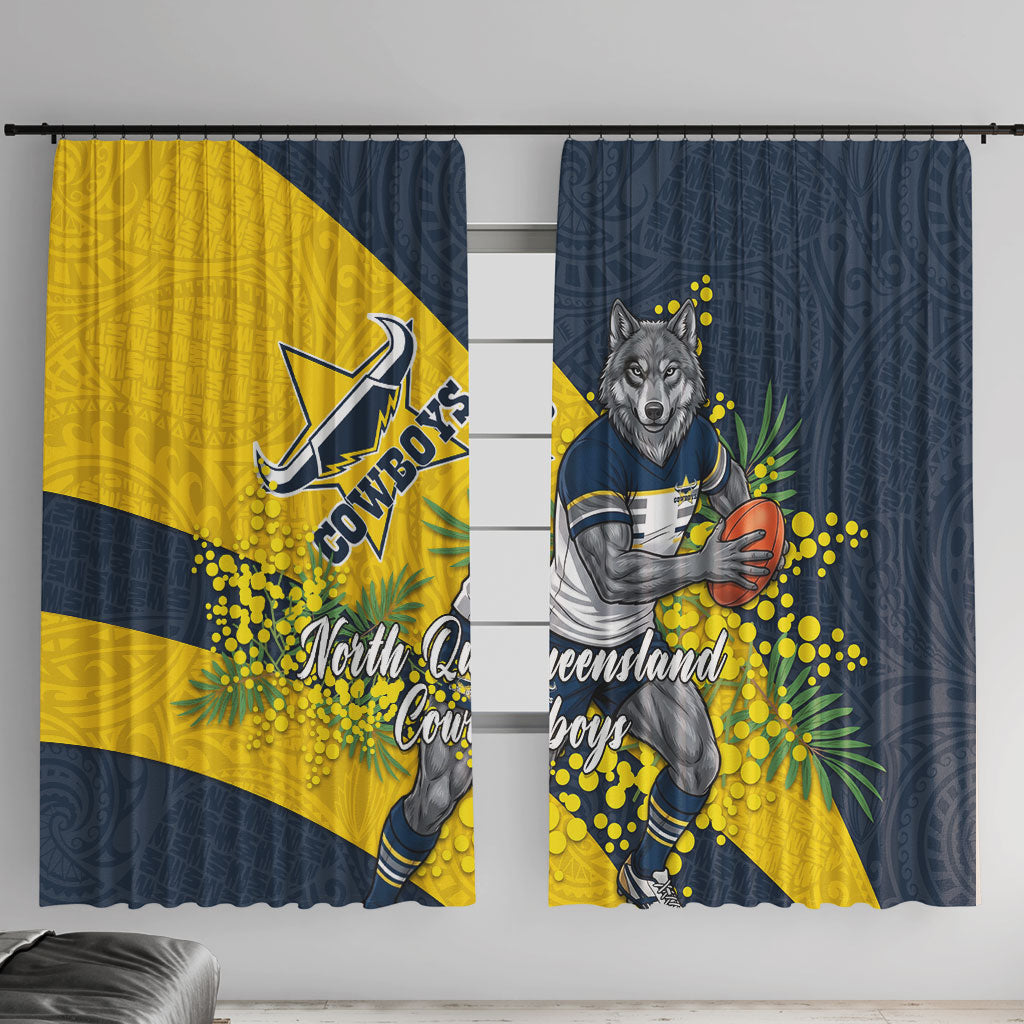 North Queensland Cowboys Window Curtain Golden Wattle Floral Polynesian - Australian Flower - Rugby Mascot