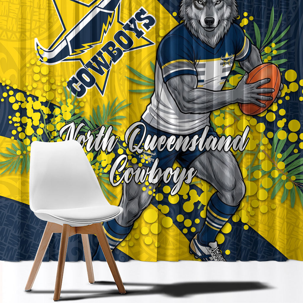 North Queensland Cowboys Window Curtain Golden Wattle Floral Polynesian - Australian Flower - Rugby Mascot
