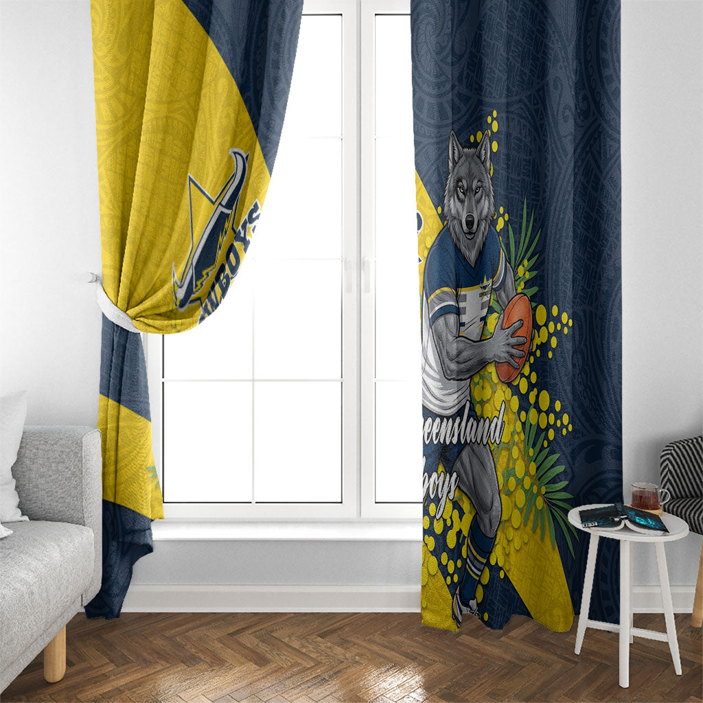 North Queensland Cowboys Window Curtain Golden Wattle Floral Polynesian - Australian Flower - Rugby Mascot